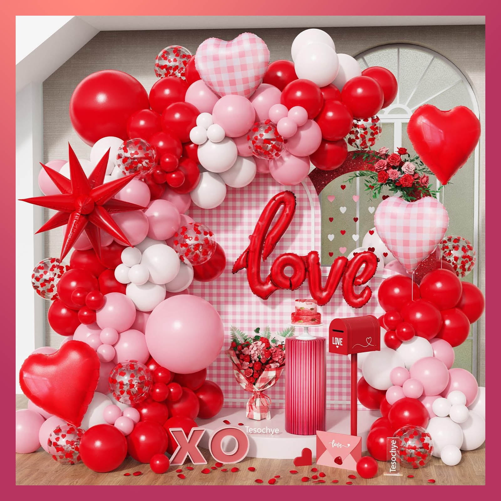 Valentine's Day Balloon Garland Arch Kit With LOVE Foil Balloons, Pink ...