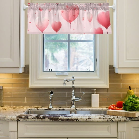 Valentine's Day Balloons Curtain Valances Farmhouse Design Window Treatment Decor Blackout Rod Pocket for Windows Living Room Kitchen 54" x 18"