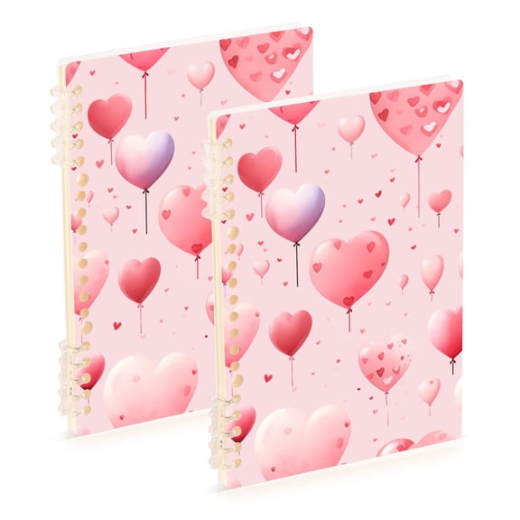 Valentine's Day Balloons Ring Binder Notebook Journey Note Diary College Ruled Spiral Notebook Study Loose Leaf Paper A5 60 Pages