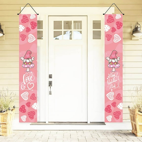 Valentine's Day Banner Decorations, Outdoor Indoor Hanging Decor for Front Door Wedding Anniversary, Party Supplies Flag Banner with Heart Design, Durable Polyester Fabric for Porch and Wall Decor