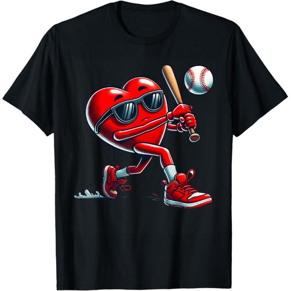 Valentine s Day Baseball Red Heart Love Sport Graphic T-Shirt