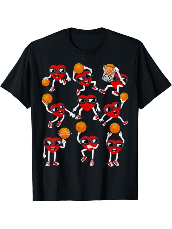 Valentine s Day Basketball Heart Dunking Dribbling T-Shirt