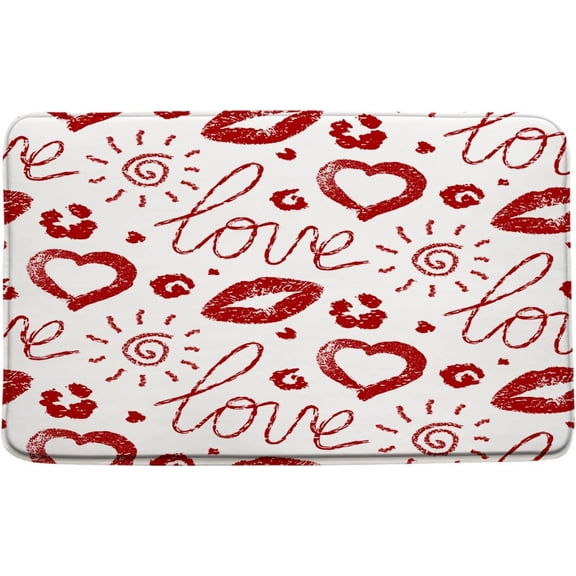 Valentine''s Day Bath Mat Red Heart Lip Print Love Couple Romance Abstract Sun Simple Creative Bathroom Kitchen Rugs,16"x 24"