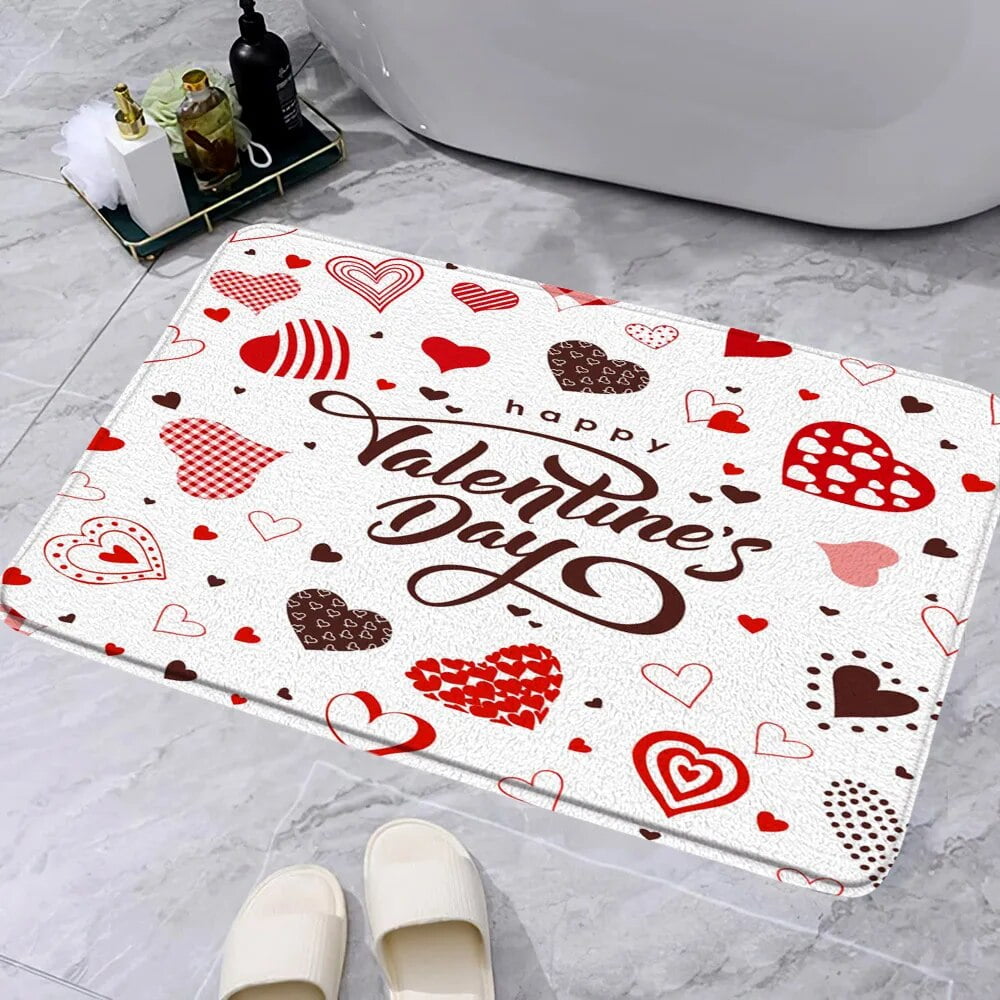 Valentine's Day Bath Mat Red Rose Cartoon Elf Truck Love Petal Romantic