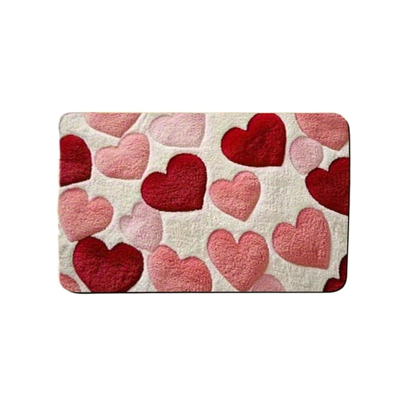 Valentine's Day Bath Rug Tufted Bath Mat Non Slip Pink Heart Floor Mat for Home Kitchen Bathroom Bedroom Porch Entryway