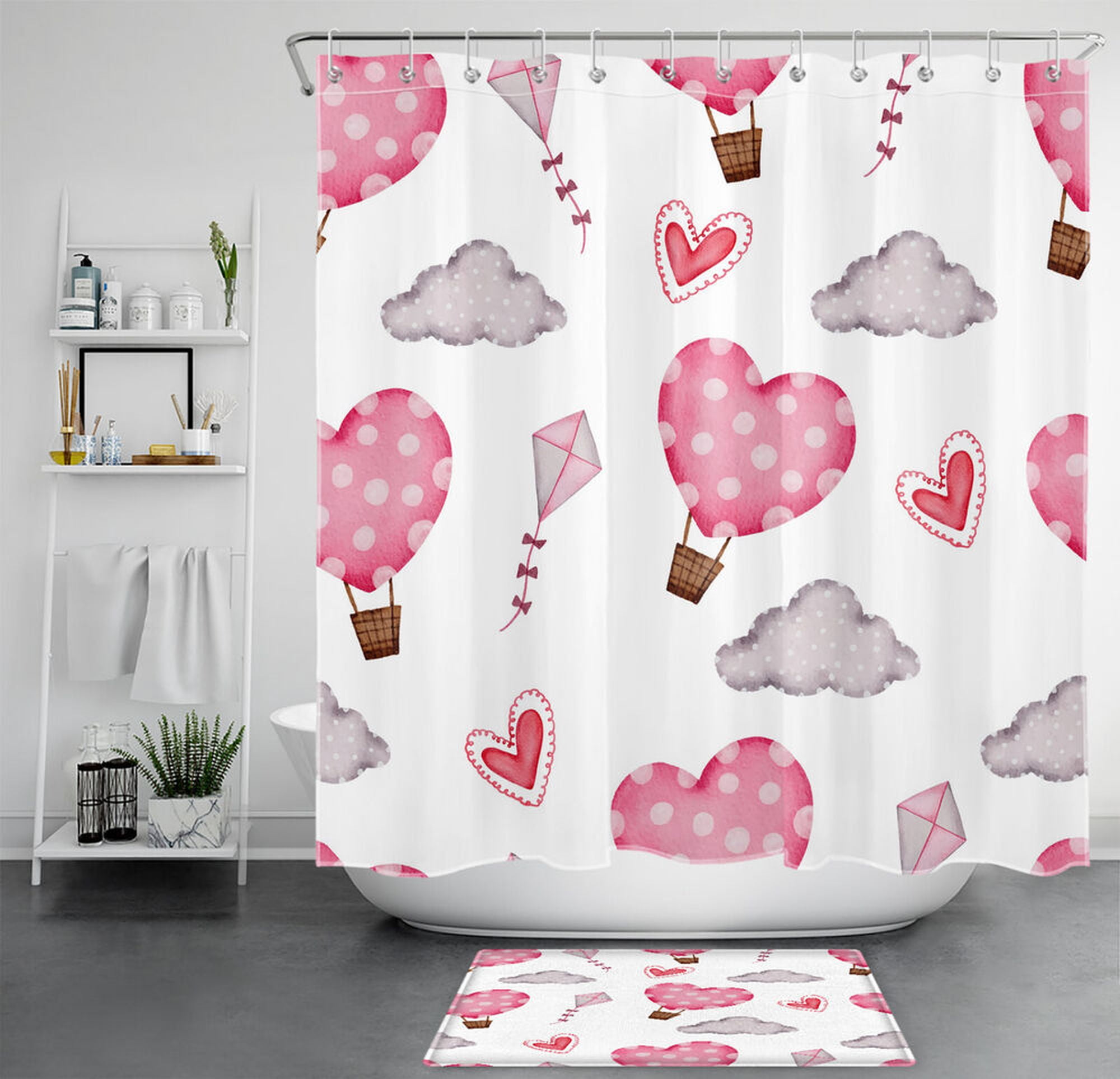 Valentine's Day Bathroom Decor Pink Heart Clouds Shower Curtain
