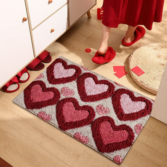 Camnix Valentines Day Bath Rug Heart Shaped Non Slip Mat Indoor Entryway Floor Rug for Entrance Outside Home Kitchen Living Room Bathroom Decor