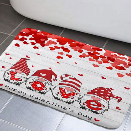 Valentine's Day Bathroom Rugs for Bathroom, Valentine's Day Red Heart Tree Bicycle Balloons for Romantic Non-Slip Bath Carpet, Bath Mats for Bathroom Floor, Tub and Shower(17"X29")