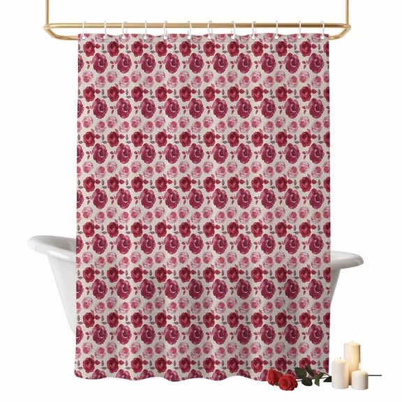 Valentine's Day Bathroom Shower Curtain, Roses Retro Romantic Full Shop Waterproof Washable Soft Bath Curtain for Bathtub Decor with 12 Hooks&Grommet, 36x72 Inch