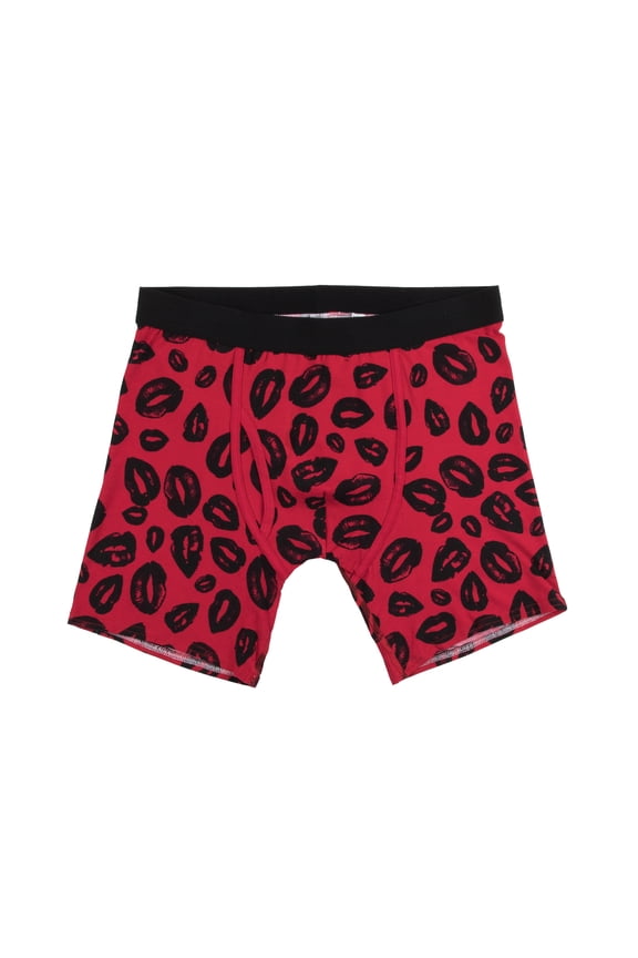 Valentine's Day Be Mine Lips Pattern Men's Red Boxer Briefs-Large