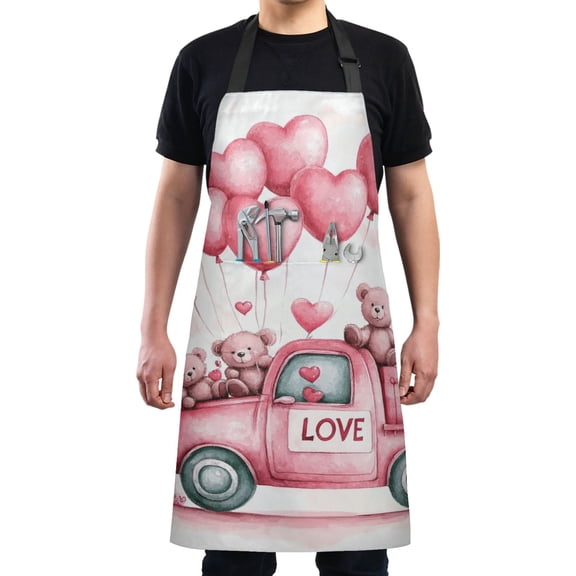 Valentine's Day Bear Chef Kitchen Apron with Pockets for Women Waterproof Aprons for Cooking Baking