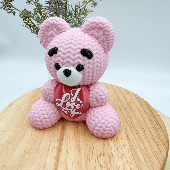 Valentine's Day Bear Gift 3D Printed Crochet-Knit Texture 12 inch