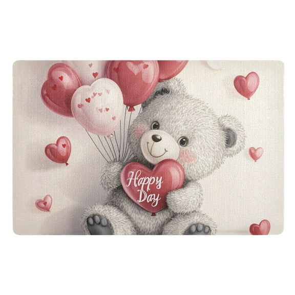 Valentine's Day Bear and Balloon Floor Door Mat Outdoor Indoor for Home Entrance Welcome Mats 32"x20"