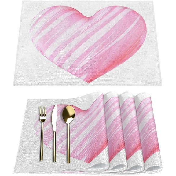 Valentine''s Day Beautiful Dimensional Heart Placemats Set of 6 Fabric Placemats Square Placemat for Kitchen Table Heat Resistant, Easy to Clean Table Placemats 12x18 Inch