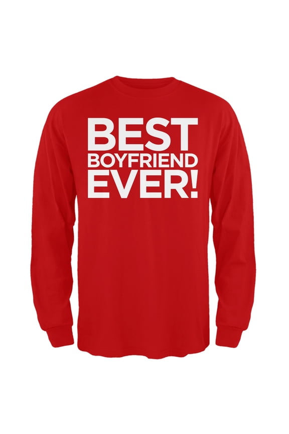 Valentine's Day - Best Boyfriend Ever Red Adult Long Sleeve T-Shirt - Medium