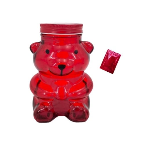 Valentine’s Day Big Glass Bear Container (Red) – Decorative Jar for Candy, Treats, and Gifts, Perfect for Romantic Home Decor and Celebrations (1-Count) – Includes (1) Exclusive Canzonet Pennette
