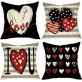 thumbnail image 1 of Valentine''s Day Black Decorative Throw Pillow Covers 18 x 18 Set of 4, Red Love Hearts Grey Stripes Polka Dots Cushion Case Decor, Anniversary Wedding Holiday Farmhouse Home Decoration for Sofa, 1 of 6