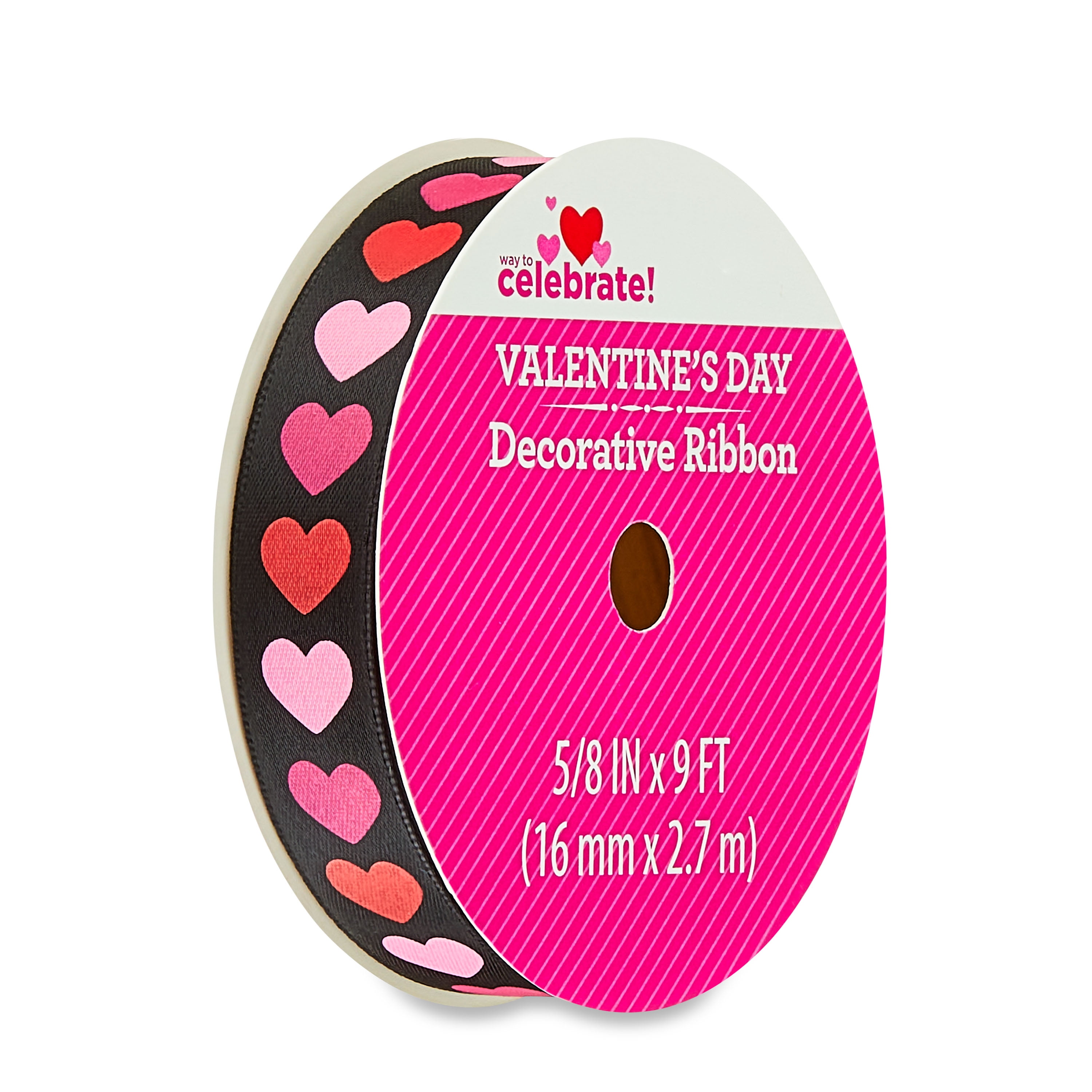 Valentine's Day Black Satin Polyester Ribbon, 5/8