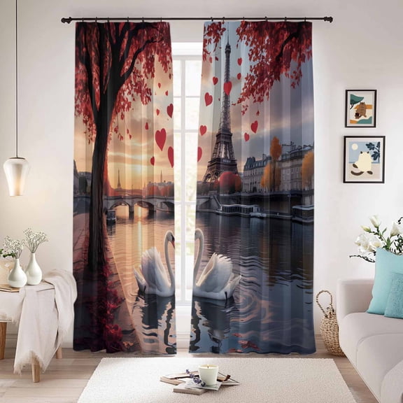Valentine's Day Blackout Curtains for Bedroom/Living Room, Pinch Pleated Black Out Curtains, French Love Heart Modern Classic Room Darkening Window Drapes with Hooks 2 Panels, 59"x70"