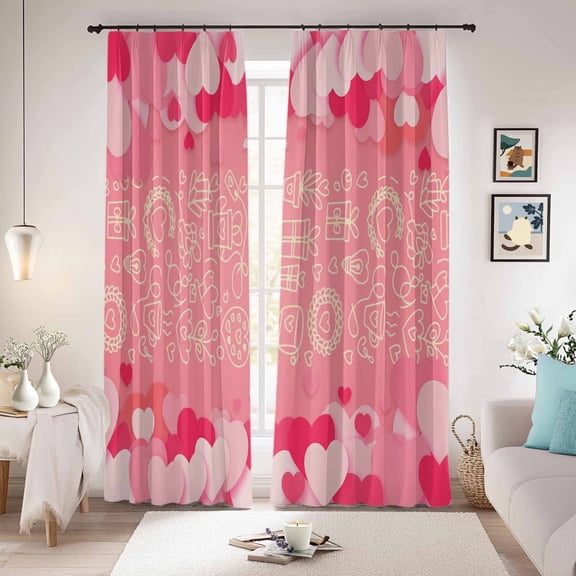 Valentine's Day Blackout Curtains for Bedroom/Living Room, Pinch Pleated Black Out Curtains, Pink Love Paper Cuttings Romantic Room Darkening Window Drapes with Hooks 2 Panels, 59"x70"
