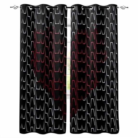Valentine's Day Blackout Curtains for Bedroom/Living Room, Thermal Insulated Kitchen Curtains, Black Red Chic Love Heart Abstract Stripes Grommet Darkening Window Treatment Drapes 52"x63"x2