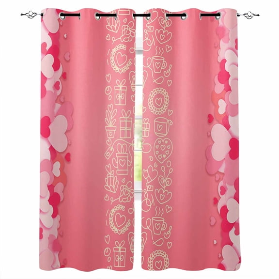Valentine's Day Blackout Curtains for Bedroom/Living Room, Thermal Insulated Kitchen Curtains, Pink Love Paper Cuttings Romantic Grommet Darkening Window Treatment Drapes 42"x84"x2