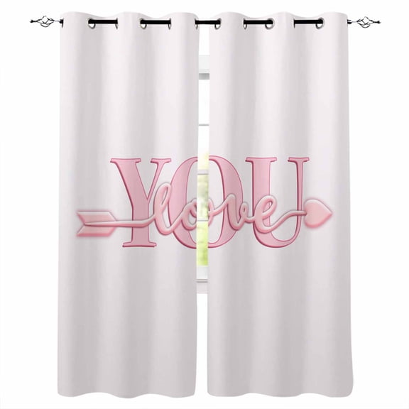 Valentine's Day Blackout Curtains for Bedroom, Pink Love You with Arrow Minimalist Thermal Insulated Kitchen Drapes with Grommets, Light Blocking Window Treatment, 2 Panels 42" x 54"