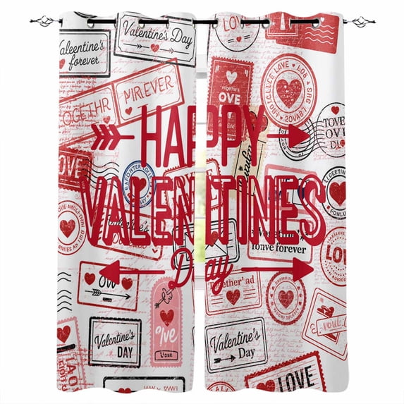 Valentine's Day Blackout Curtains for Bedroom, Thermal Insulated Window Treatment, Love Postmark Mails Retro Red Grommet Top Blackout Draperies and Drapes for Basement 27.5"x39" 2 Panels