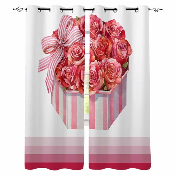 Valentine's Day Blackout Curtains for Bedroom, Thermal Insulated Window Treatment, Valentines Gifts Roses Romantic Grommet Top Blackout Draperies and Drapes for Basement 27.5"x39" 2 Panels