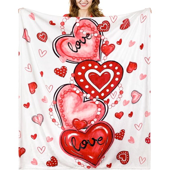 Valentine''s Day Blanket 50\u201d x 60\u201d Red Heart Blanket Valentine''s Day Gift Plush Warm Love Decor for Sofa Couch Bed Home Decoration