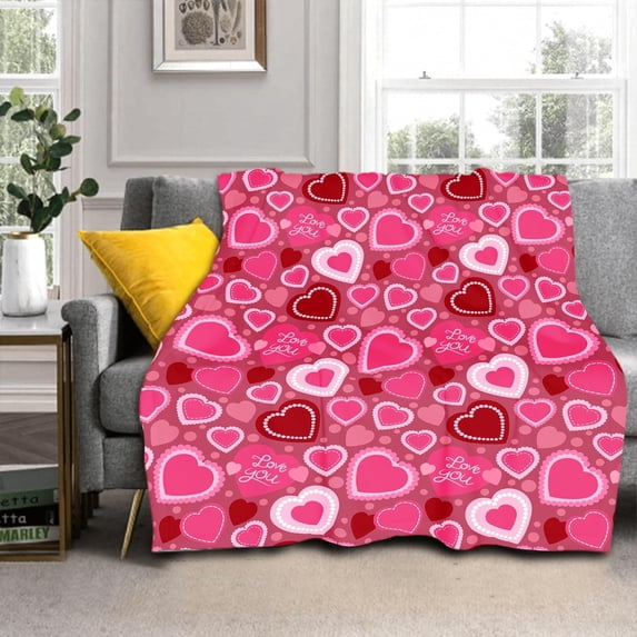 Valentine''s Day Blanket Soft Flannel Lightweight Red Pink Love Heart Valentines Throw Blanket Cozy Warm Blankets All Seasons Home Party Decor On Living Room Sofa Couch Bed 50x60 inch