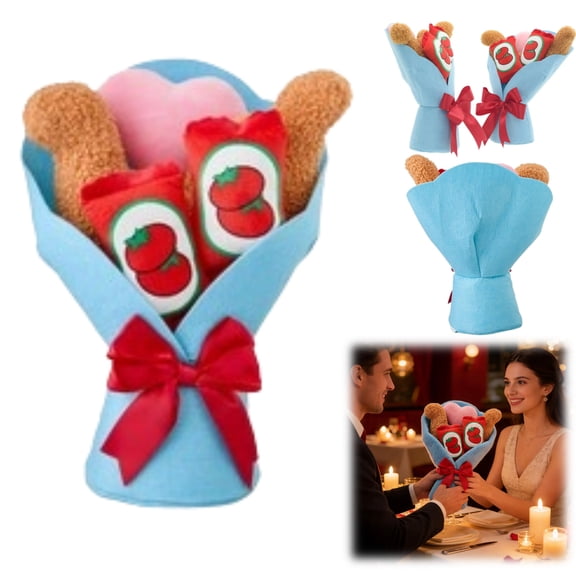 Valentine's Day Bouquet Plush Toys - 11.81" Medium Dino Nuggets with Ketchup Design Stuffed Animals Flower Toy, Anniversary Valentine's Day Gifts & Home Decors to Lover Girlfriend