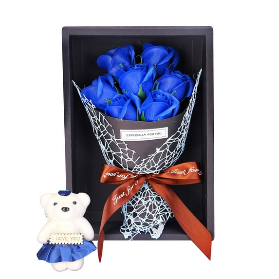 Valentine's Day Bouquet,Seven Roses Bouquet Artificials Flowers with Cute Bear,Suitable for Valentine's Day, Anniversaries or Birthdays Gifts(7.5x11.4inch)