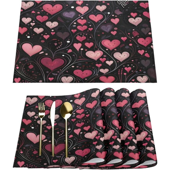 Valentine''s Day Branch Love Placemats Set of 6 Fabric Placemats Square Placemat for Kitchen Table Heat Resistant, Easy to Clean Table Placemats 12x18 Inch