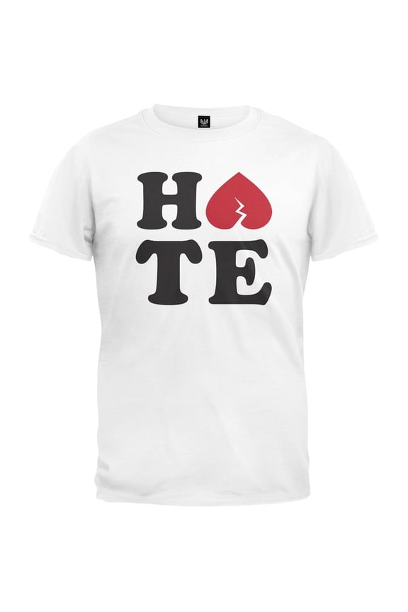 Valentine's Day - Broken Heart Hate White Adult T-Shirt - Small