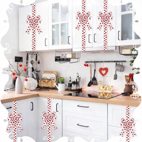 Valentine's Day Cabinet Ribbons Bows for Kitchen Large Red Heart Door Ribbon Cabinet Bows for Home Gifts Holiday Wall Furniture Party Decorations