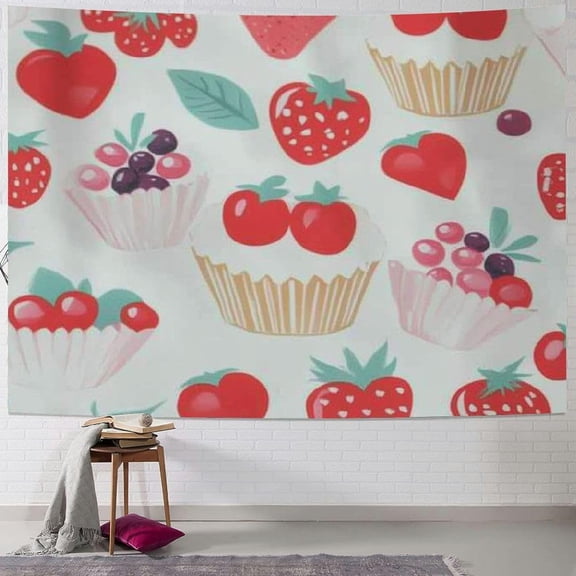 Valentine's Day Cake Tapestry, Hippie Wall Hanging Tapestry Aesthetic Birthday Holiday Party Art Wall Carpet for Living Room Bedroom Dorm Ceiling Decor AP-172 40x30inch