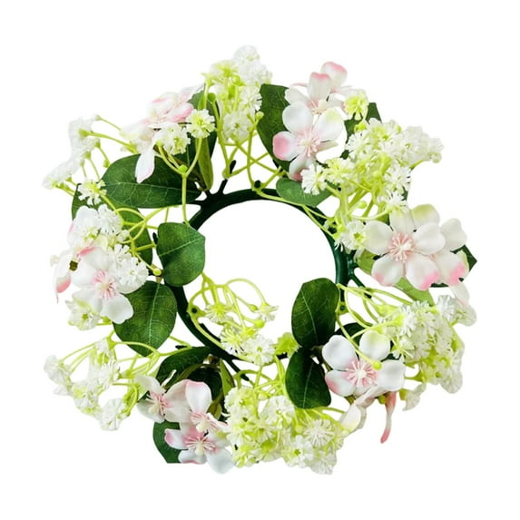 Valentine's Day Candle Rings, Ongmies Artificial Hydrangea Candle Rings Wreaths 3.5 Inch Center Eucalyptus Leaves Wreaths Small Boho Wreath Pillar Candle Holder for Easter Wedding Tabletop Decor