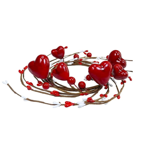 Valentine's Day Candle Rings Wreaths Mini Wreath Red Heart Candle Holder Rings Heart Baubles Decorative Candle Holder for Valentines Wedding Windows Table Centerpieces