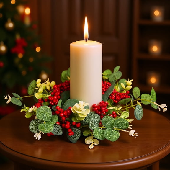 Valentine's Day Candlestick Wreath With Golden Berries Pines Cones Pines Branches And Greeneries Suitable For Candle Centerpieces