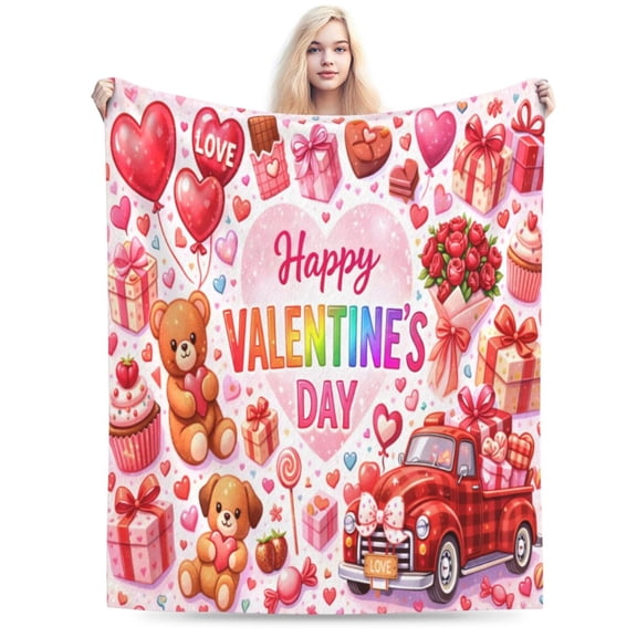 Valentine’s Day Candy Hearts Blanket – Cute Love Quotes Pattern Throw Blanket 50x40