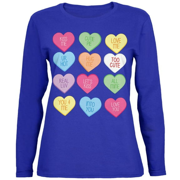 Valentine's Day - Candy Hearts Womens Long Sleeve T Shirt Royal LG