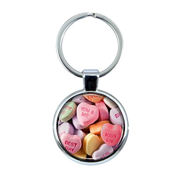 Valentine's Day Candy Keychain with Epoxy Dome and Metal Keyring