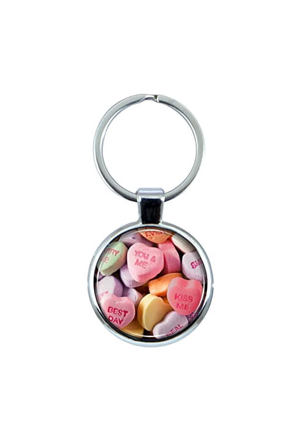 Valentine's Day Candy Keychain with Epoxy Dome and Metal Keyring