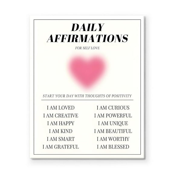 Valentine's Day Canvas Wall Art Decor - "Daily Affirmations for Self-Love" Design with Positive Quotes, Motivational Canvas Wall Art Decor for Bedroom, Office or Living Room