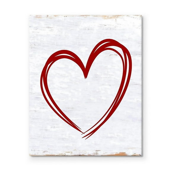 Valentine's Day Canvas Wall Art Decor - Red Heart Outline on White Background, Romantic Style Canvas Wall Art Decor for Bedroom or Living Room, Unique Valentine Decoration for Home