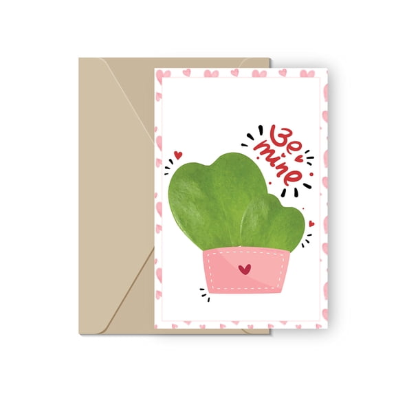 Valentine’s Day Card – Adorable Heart Leaf Plant Design with “Be Mine” Message – Envelope Included, Blank Inside – Perfect for Lovers, Friends, and Family on Valentine's Day