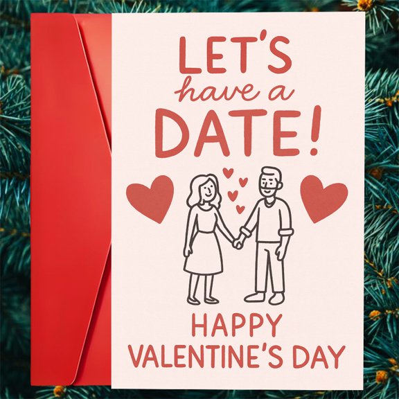 Valentine's Day Card for Couples "Lets Have a Date!" Cute Design with Envelope Included Perfect for Expressing Love and Affection on Valentine's Day