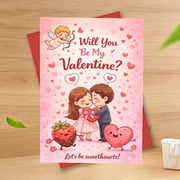 Valentines Day Card   Cute Love Design with Adorable Couple and Cupid   Perfect for Romantic Gifts, Sweetheart Messages, and Celebrating Love