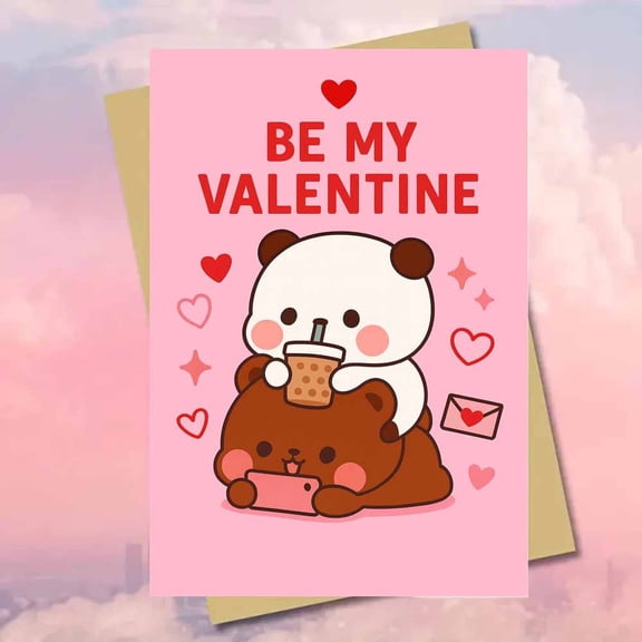 Valentine's Day Card Cute Panda Bear Design with Heart Graphics Blank Inside, Envelope Included Perfect Gift for Sweetheart, Boyfriend, Girlfriend on Valentine's Day